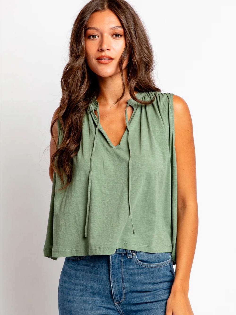 NATION LTD Via Tie Front Flowy Tank Green
